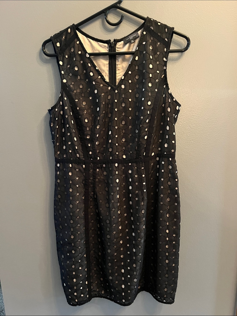 The Limited Black Eyelet Midi Dress with Cream Lining
